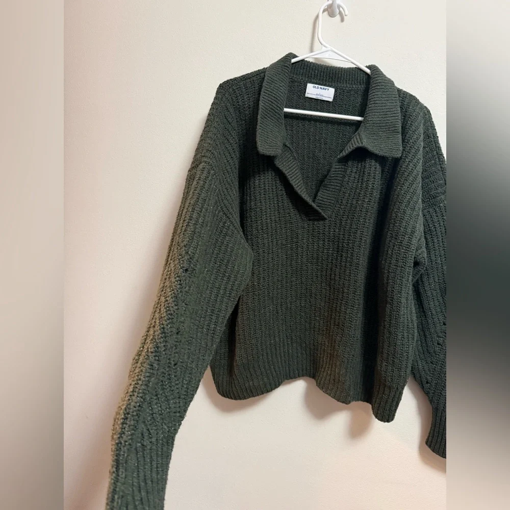 Old Navy - Women's Slouchy Dark Green‎ V-Neck Sweater - Size Large - Picture 3 of 5